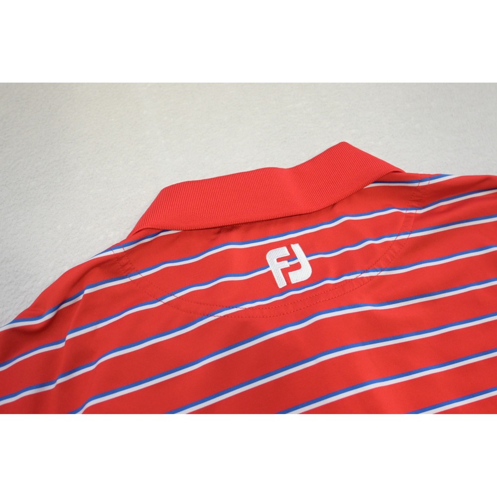 FootJoy Golf Polo Shirt Mens Large Red Striped Performance Short Sleeve Athletic
